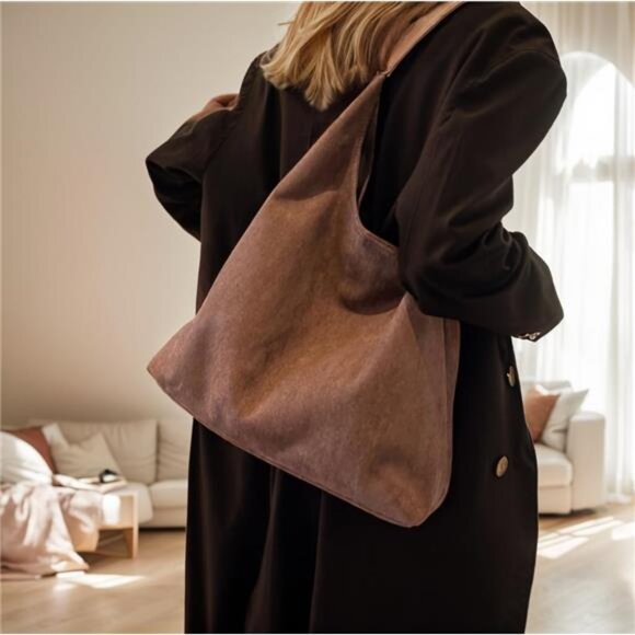 Slouchy Suede Tote Bag Brown - Picture 3 of 6